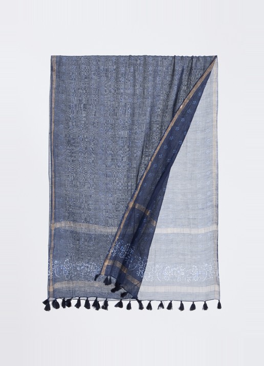 Gerard Darel Daphne sjaal in zijdeblend 70 x 180 cm  - detail donkerblauw