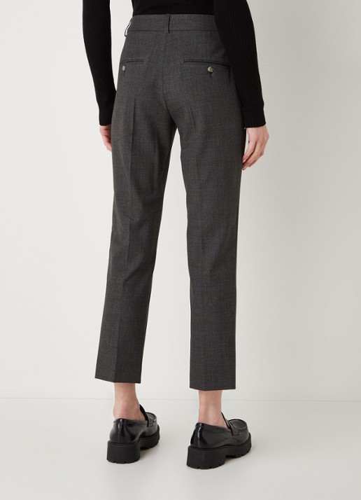 Gerard Darel Eliz mid waist straight fit cropped pantalon met ruitdessin - achterkant 4 antraciet