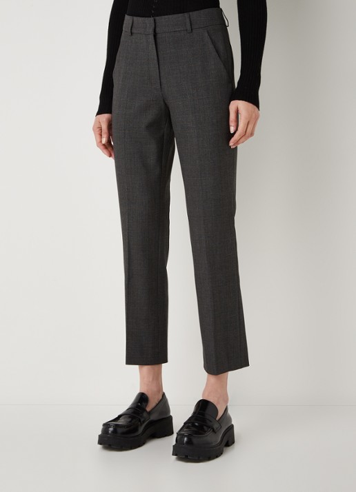 Gerard Darel Eliz mid waist straight fit cropped pantalon met ruitdessin - detail antraciet