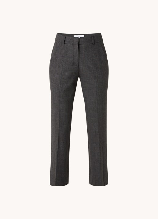 Gerard Darel Eliz mid waist straight fit cropped pantalon met ruitdessin - voorkant 2 antraciet