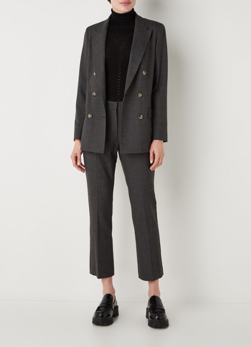 Gerard Darel Eliz mid waist straight fit cropped pantalon met ruitdessin - voorkant 3 antraciet