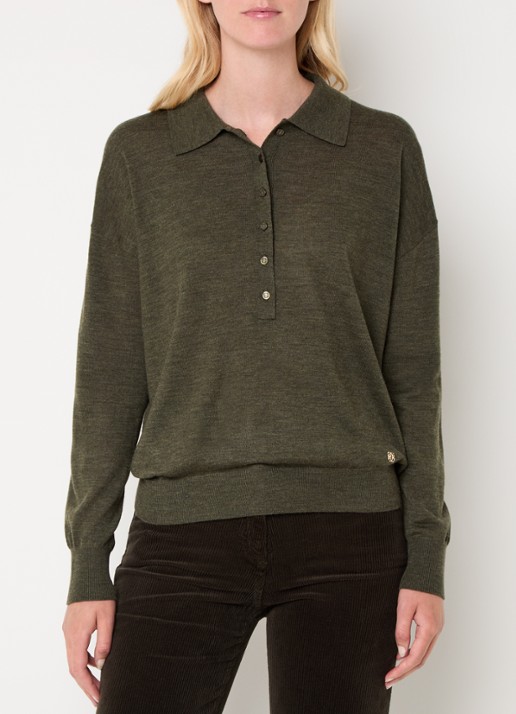 Gerard Darel Emeline fijngebreide pullover van merino wol - detail 2 bronsgroen