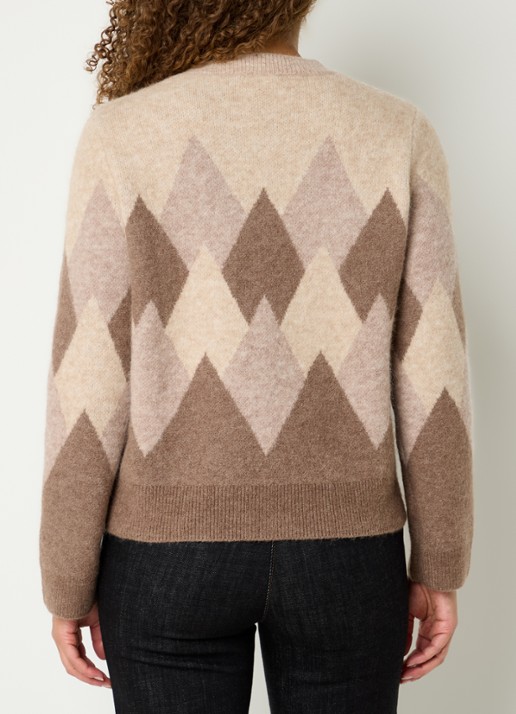 Gerard Darel Evelyne fijngebreide trui in wolblend met ruitdessin - achterkant 4 beige
