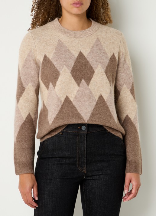 Gerard Darel Evelyne fijngebreide trui in wolblend met ruitdessin - detail beige