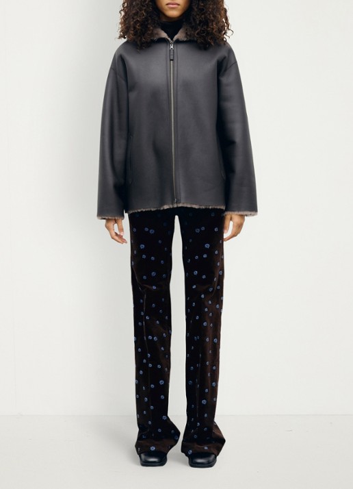 Gerard Darel Fani lammy coat van leer met capuchon - voorkant 5 lichtbruin