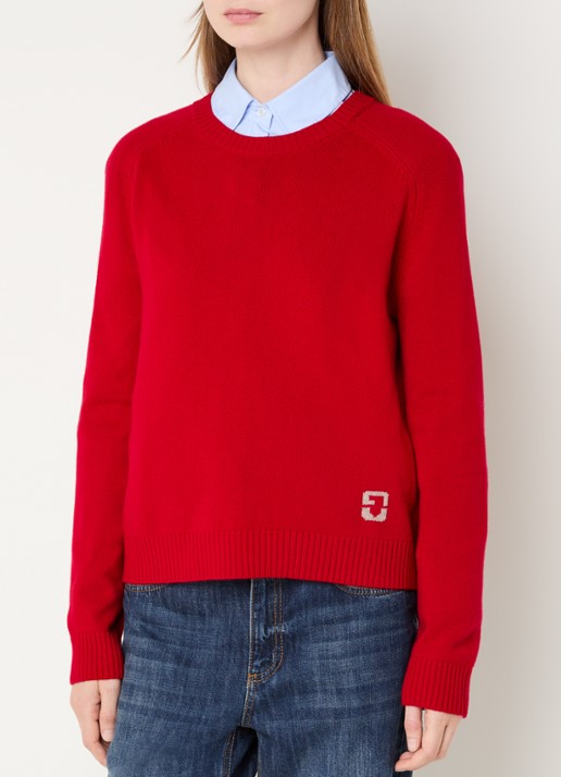 Gerard Darel Fijngebreide pullover van wol met logo - detail rood