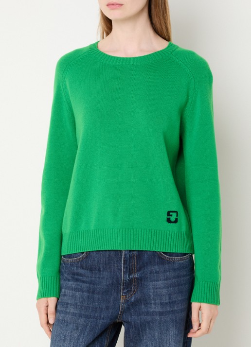 Gerard Darel Fijngebreide pullover van wol met logo - detail groen