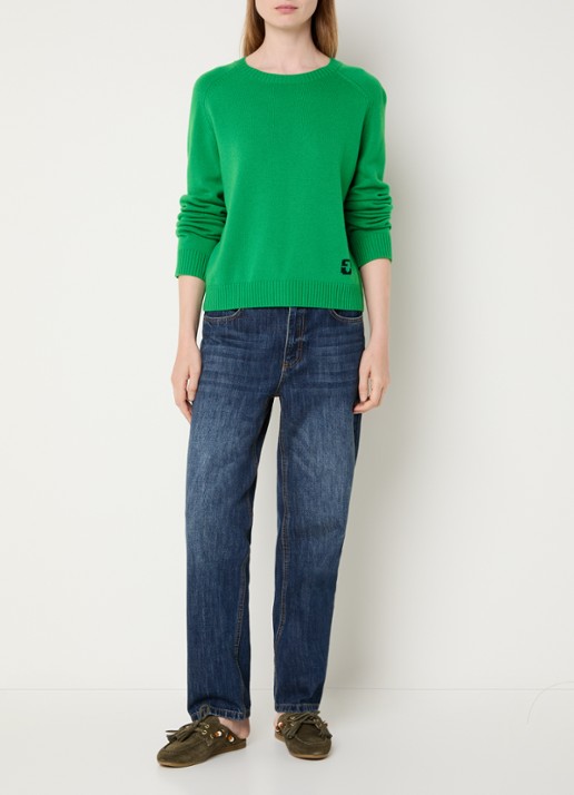 Gerard Darel Fijngebreide pullover van wol met logo - voorkant 3 groen