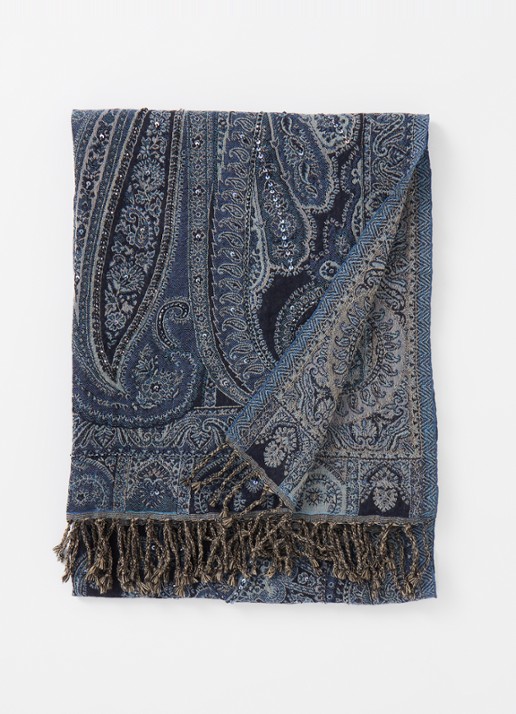 Gerard Darel Genevia sjaal van wol met pailletten 180 x 70 cm - voorkant 2 indigo