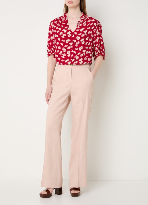 Gerard Darel High waist loose fit pantalon in linnenblend met steekzakken - voorkant 4 lichtroze