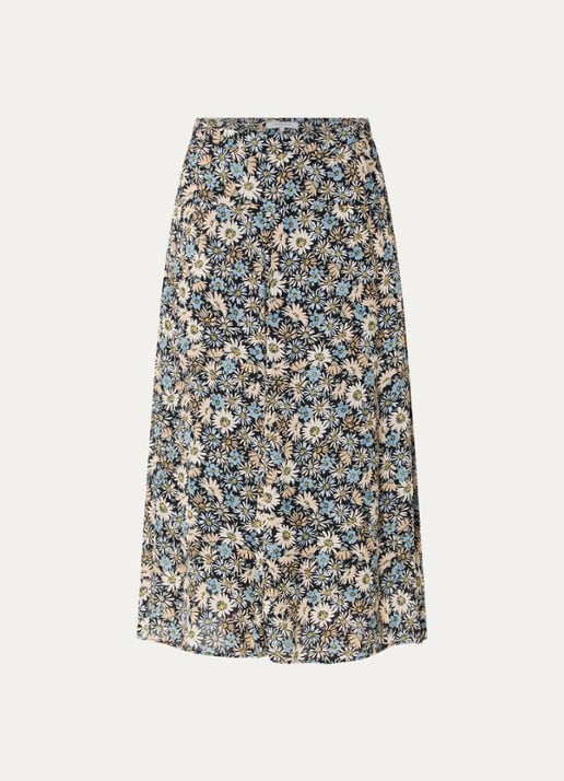 Gerard Darel Jelina midi rok met bloemenprint - voorkant 2 zwart