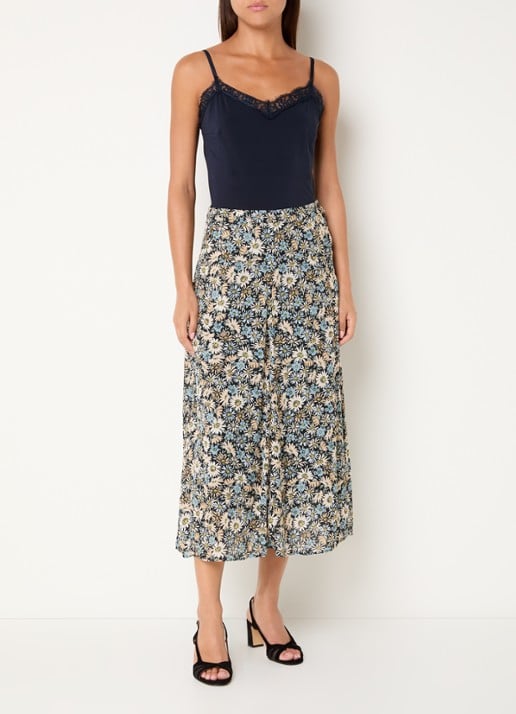 Gerard Darel Jelina midi rok met bloemenprint - voorkant 3 zwart