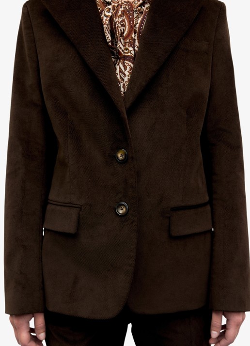 Gerard Darel Jem blazer van fluweel met klepzakken - detail 2 donkerbruin