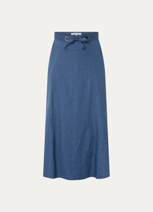 Gerard Darel Jihane midi rok in linnenblend met steekzakken - voorkant 3 staalblauw