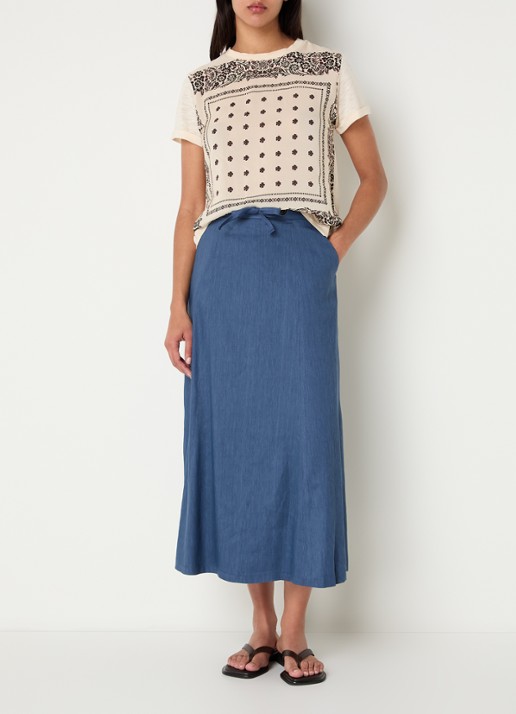 Gerard Darel Jihane midi rok in linnenblend met steekzakken - voorkant 4 staalblauw