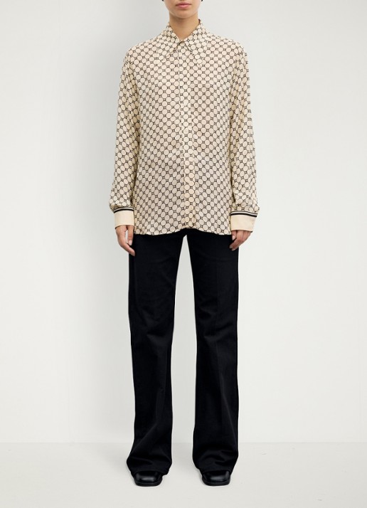 Gerard Darel Jimi blouse met monogram print - voorkant 2 creme