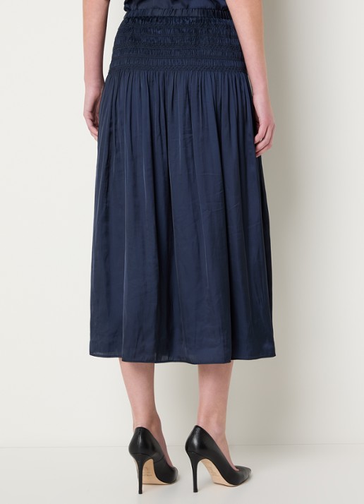 Gerard Darel Jolie midi rok van satijn  - achterkant 4 donkerblauw