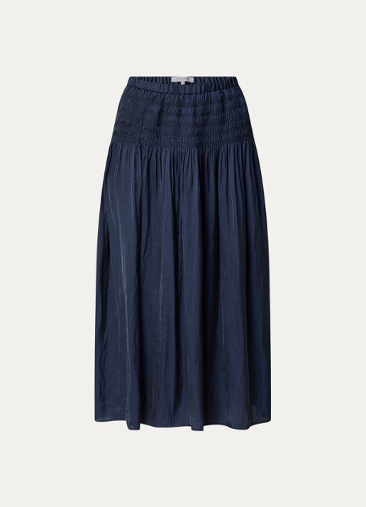 Gerard Darel Jolie midi rok van satijn  - voorkant donkerblauw