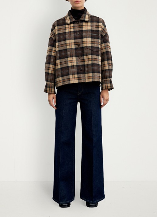 Gerard Darel Josia overshirt in wolblend met ruitdessin - voorkant 4 bruin