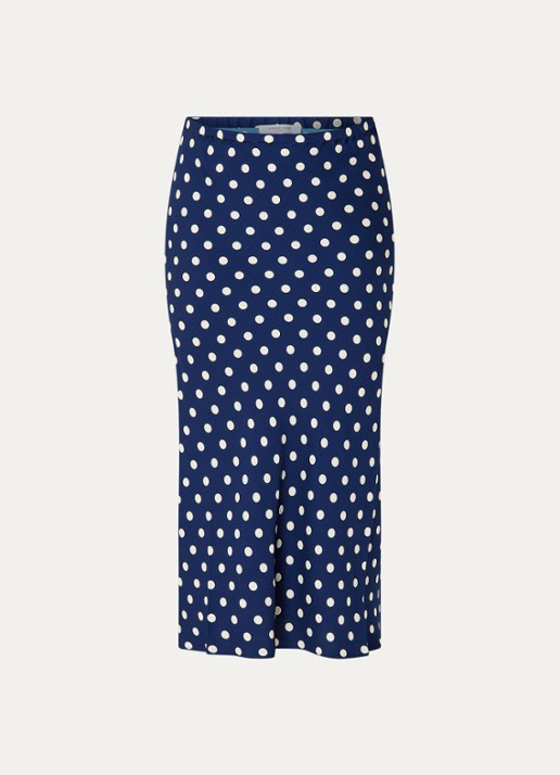 Gerard Darel Jovana midi rok met stippenprint - voorkant donkerblauw
