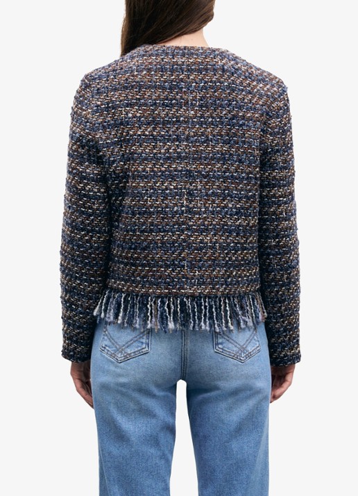 Gerard Darel Joya jack in wolblend met tweed-look en franjes - achterkant 6 indigo