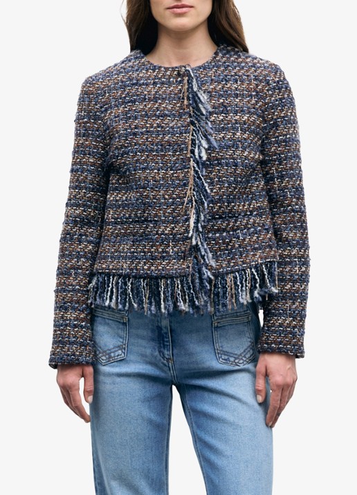Gerard Darel Joya jack in wolblend met tweed-look en franjes