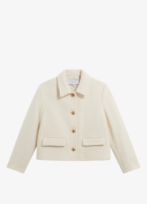Gerard Darel Judit effen tweedjasje met kraag - voorkant creme