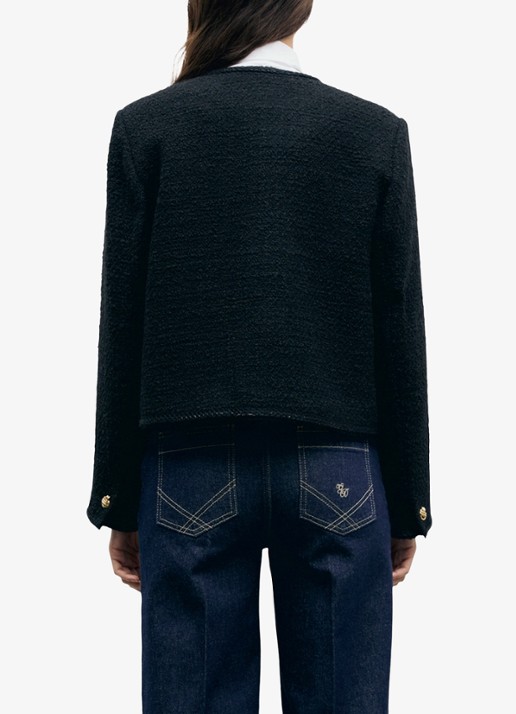 Gerard Darel Judye cropped blazer in wolblend met tweed-look  - achterkant zwart