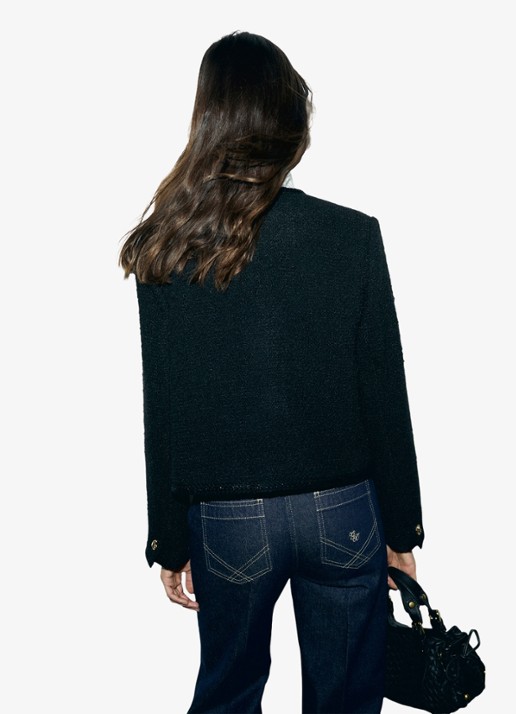 Gerard Darel Judye cropped blazer in wolblend met tweed-look  - detail 4 zwart