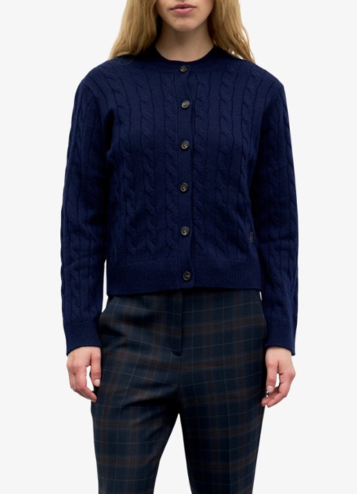 Gerard Darel Kabelgebreide trui met ronde hals - detail 2 donkerblauw
