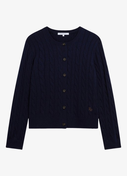 Gerard Darel Kabelgebreide trui met ronde hals - voorkant 4 donkerblauw