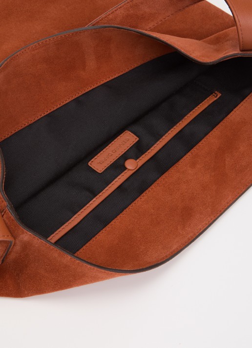 Gerard Darel Lady GD shopper van suède met logo - detail oranjebruin