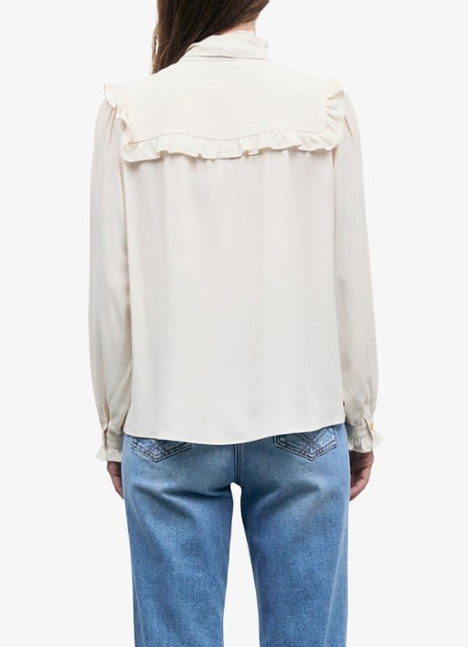 Gerard Darel Leia blouse in zijdeblend met ruches - achterkant 4 beige