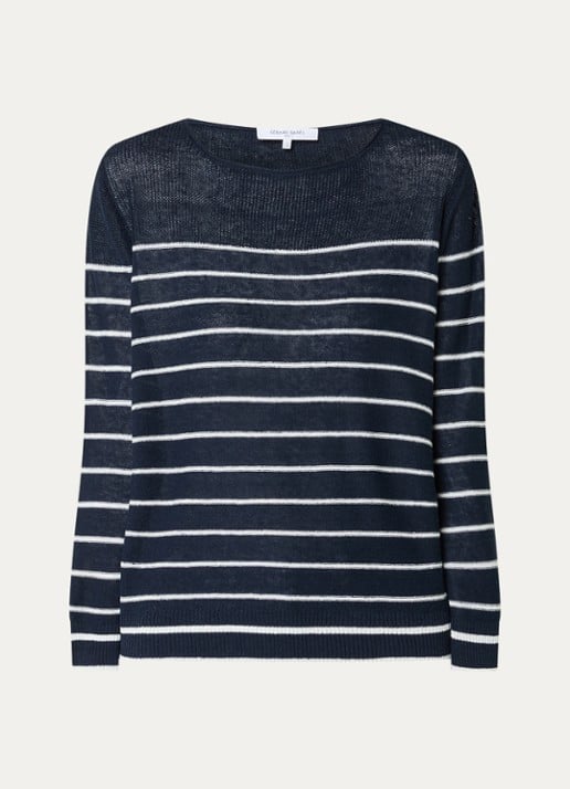 Gerard Darel Levia fijgebreide pullover in linnenblend met streepprint - voorkant 2 donkerblauw