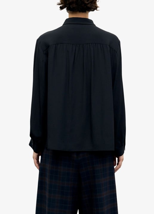 Gerard Darel Lilie blouse in zijdeblend met plooien - achterkant 4 zwart
