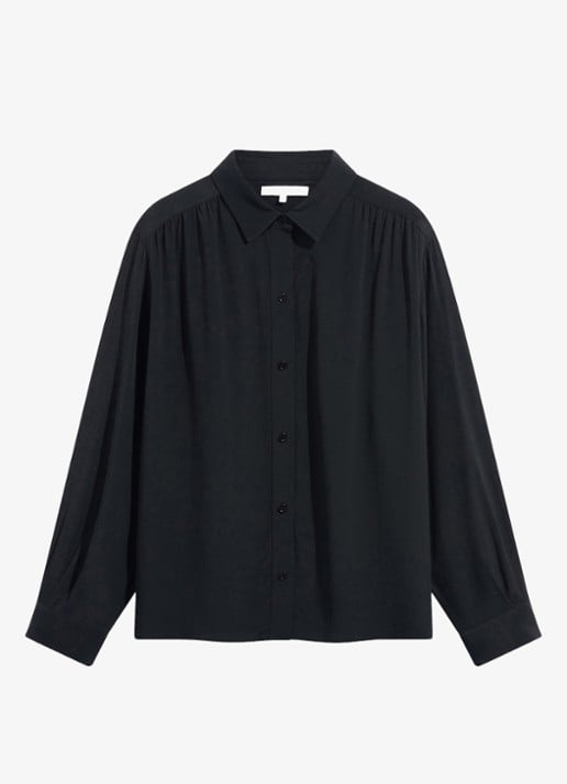 Gerard Darel Lilie blouse in zijdeblend met plooien - voorkant 2 zwart