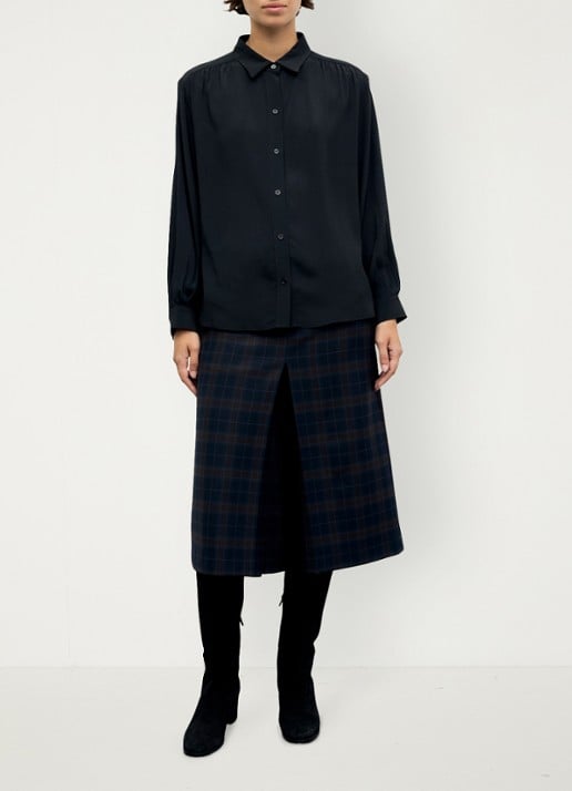 Gerard Darel Lilie blouse in zijdeblend met plooien - voorkant 3 zwart