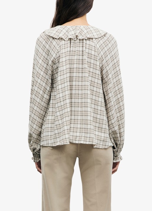 Gerard Darel Lisel tuniek in wolblend met ruitdessin en ruches - achterkant 5 beige