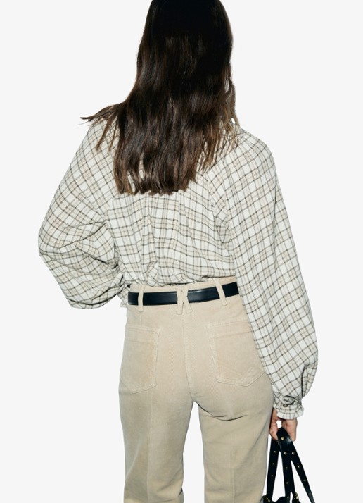 Gerard Darel Lisel tuniek in wolblend met ruitdessin en ruches - detail 4 beige