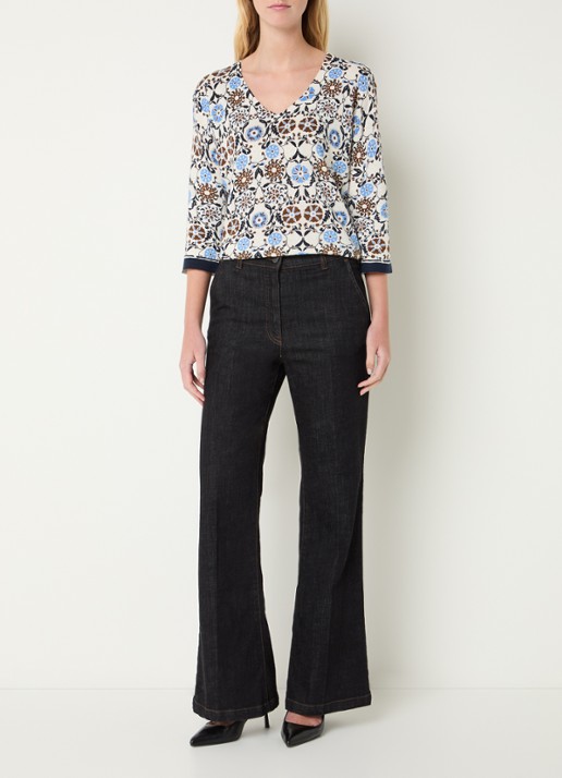 Gerard Darel Liva fijngebreide top in linnenblend met print - voorkant 4 gebroken wit