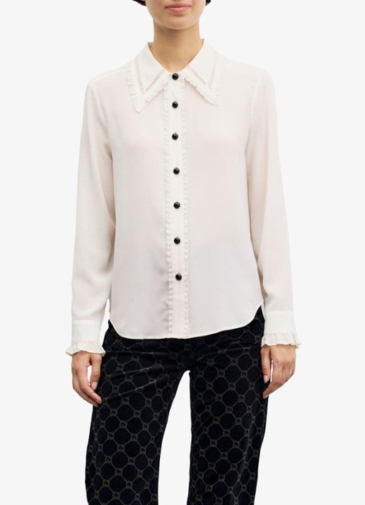 Gerard Darel Loren blouse van zijde met kant - detail gebroken wit