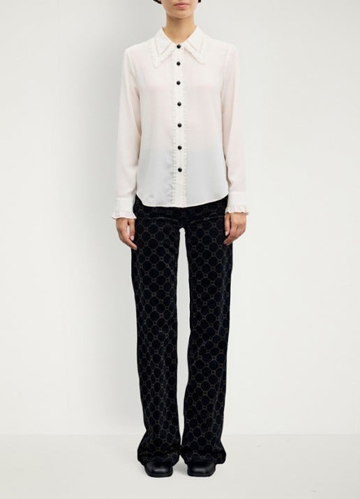 Gerard Darel Loren blouse van zijde met kant - voorkant 4 gebroken wit