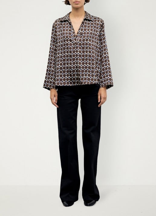 Gerard Darel Lorra blouse met grafische print - voorkant 2 bruin