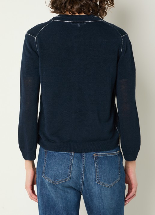 Gerard Darel Lorys fijngebreid vest in linnenblend - achterkant 3 donkerblauw