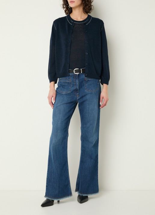 Gerard Darel Lorys fijngebreid vest in linnenblend - voorkant 2 donkerblauw