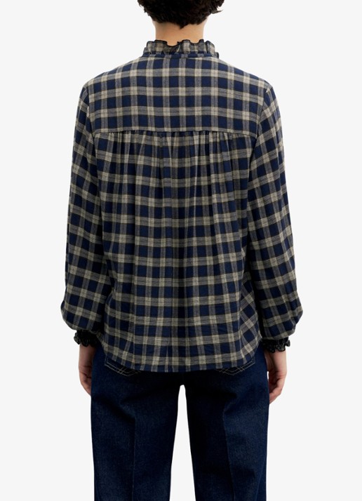 Gerard Darel Lotte blouse in wolblend met ruitdessin - achterkant 4 blauw