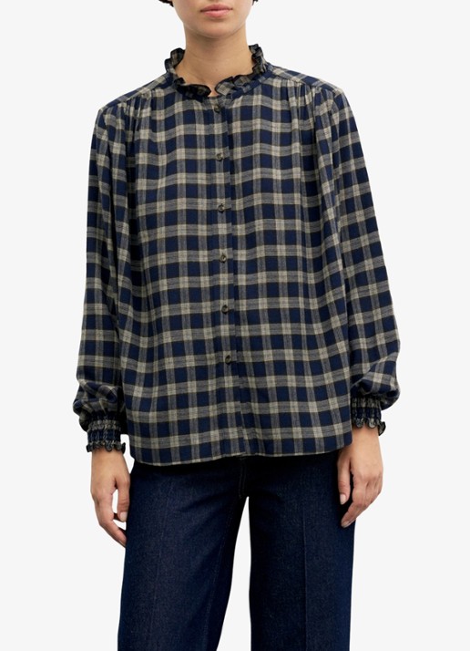 Gerard Darel Lotte blouse in wolblend met ruitdessin - detail 3 blauw