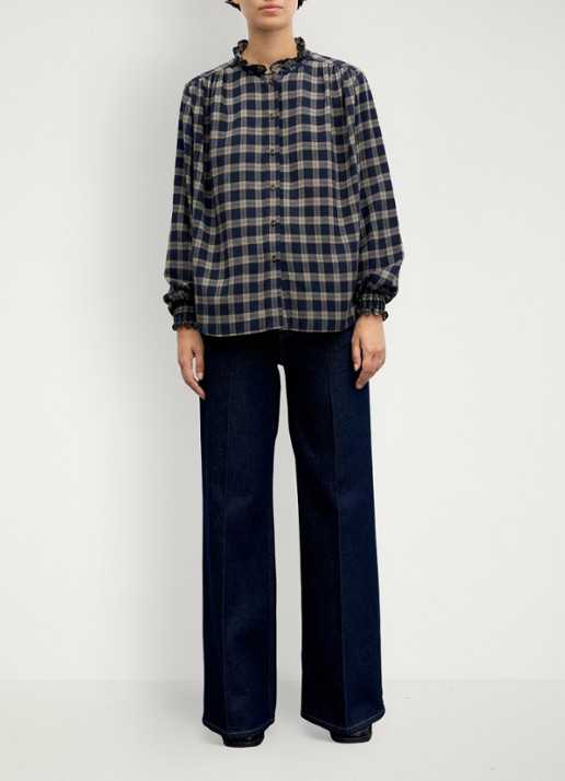 Gerard Darel Lotte blouse in wolblend met ruitdessin - voorkant 2 blauw