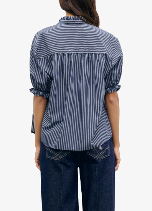 Gerard Darel Louann tuniek met streepprint en ruches - achterkant 4 blauw