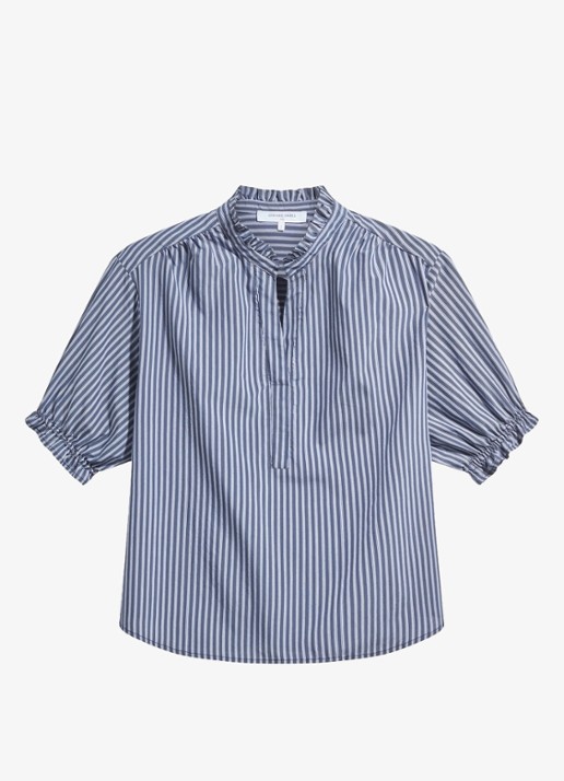 Gerard Darel Louann tuniek met streepprint en ruches - voorkant 2 blauw